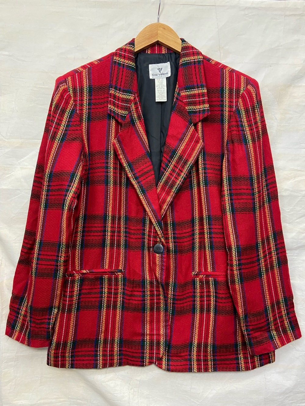 VTG Tino Valenti Is Wool Blend Red Plaid Blazer - Women’s 14 - Italy - VINTAGE